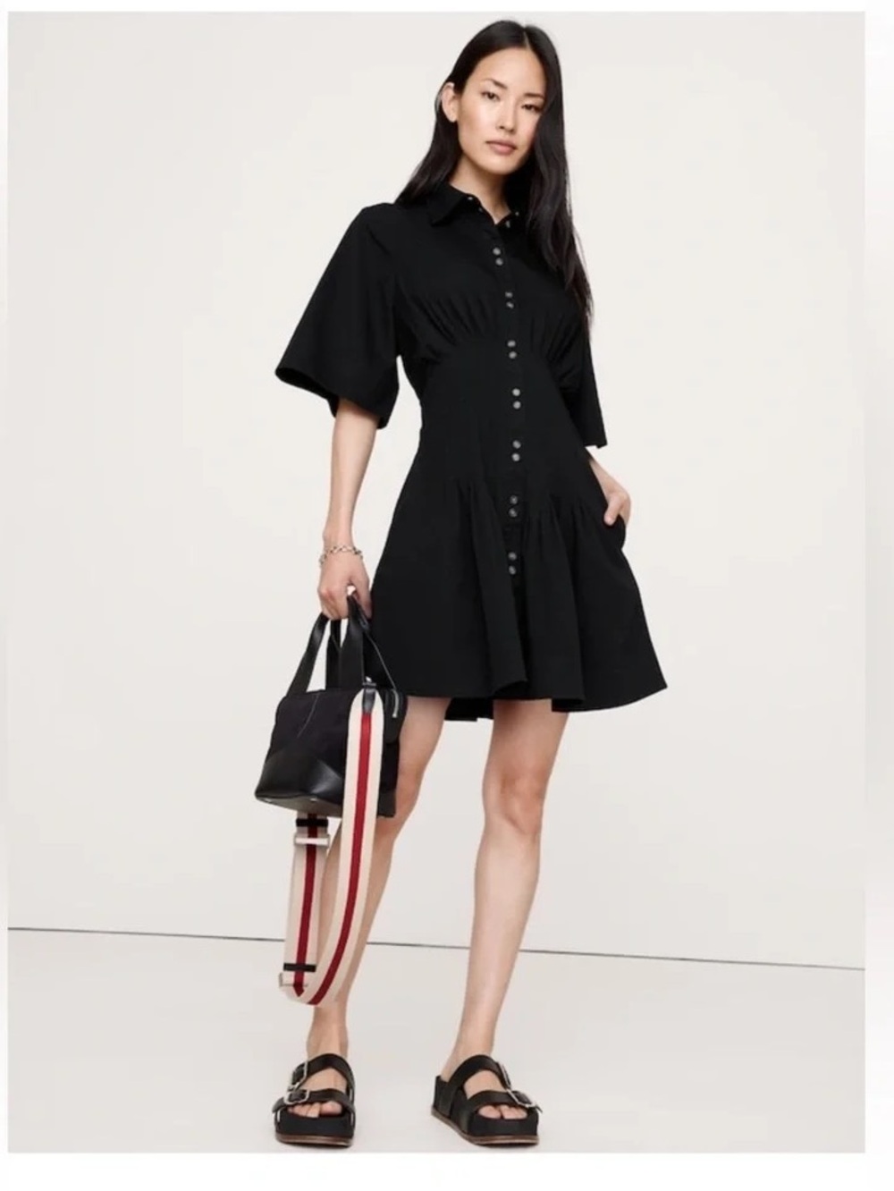 BANANA REPUBLIC 
Stretch-Cotton Poplin Pintuck Shirt Dress